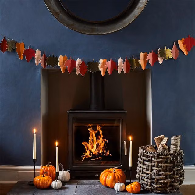 Club Green Autumnal Leaf Paper Party Garland, Green and Multicolour, 2m