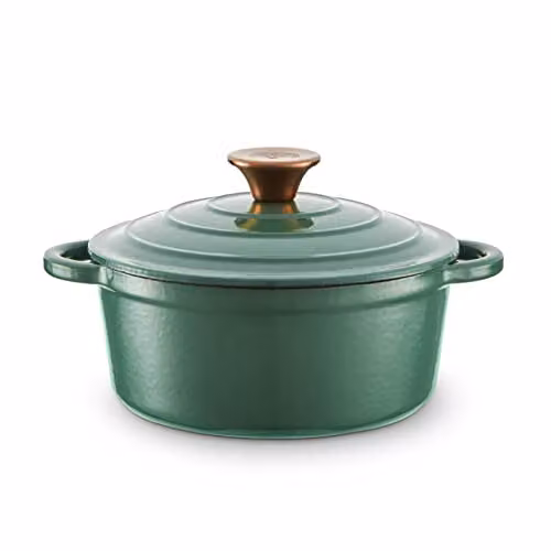 Barbary & Oak Enamelled Cast Iron Round Casserole Pan, Green, 20cm