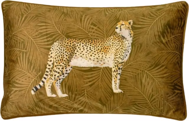 Cheetah Forest Velvet Cushion in Gold and Yellow Polyester