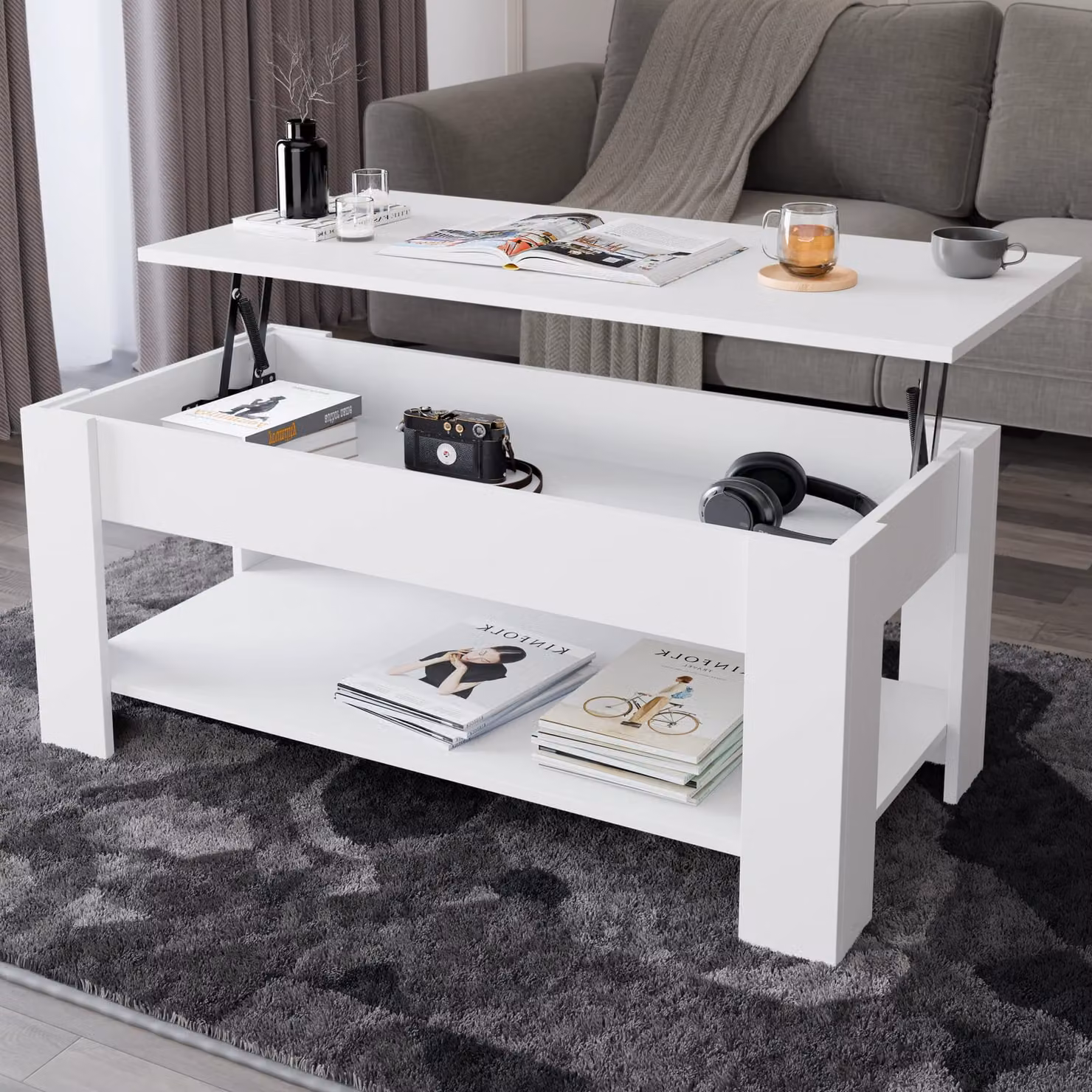 DHS Modern White Lift Top Storage Coffee Table, W: 120 cm, D: 60 cm, H: 47.5 cm