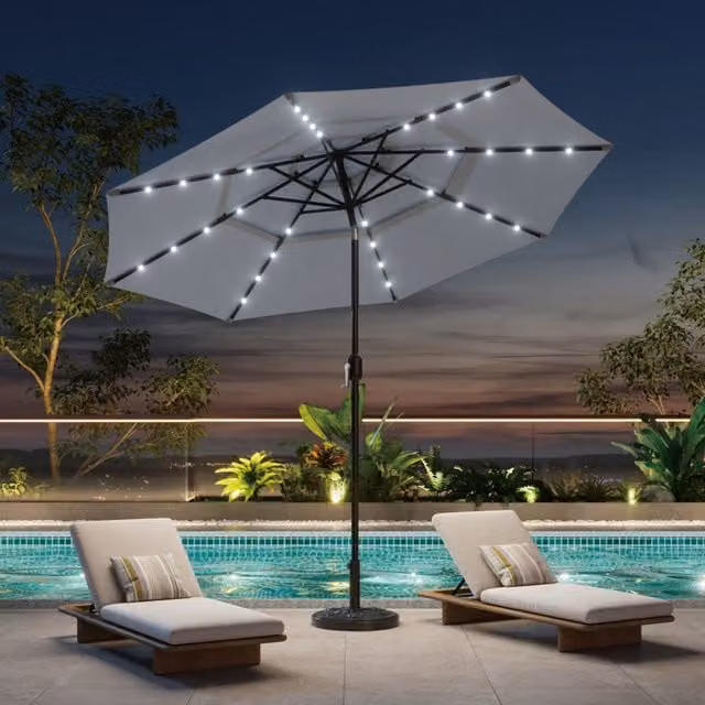Breeins 3 Tier Lighted Umbrella with Concrete Base in Light Grey
