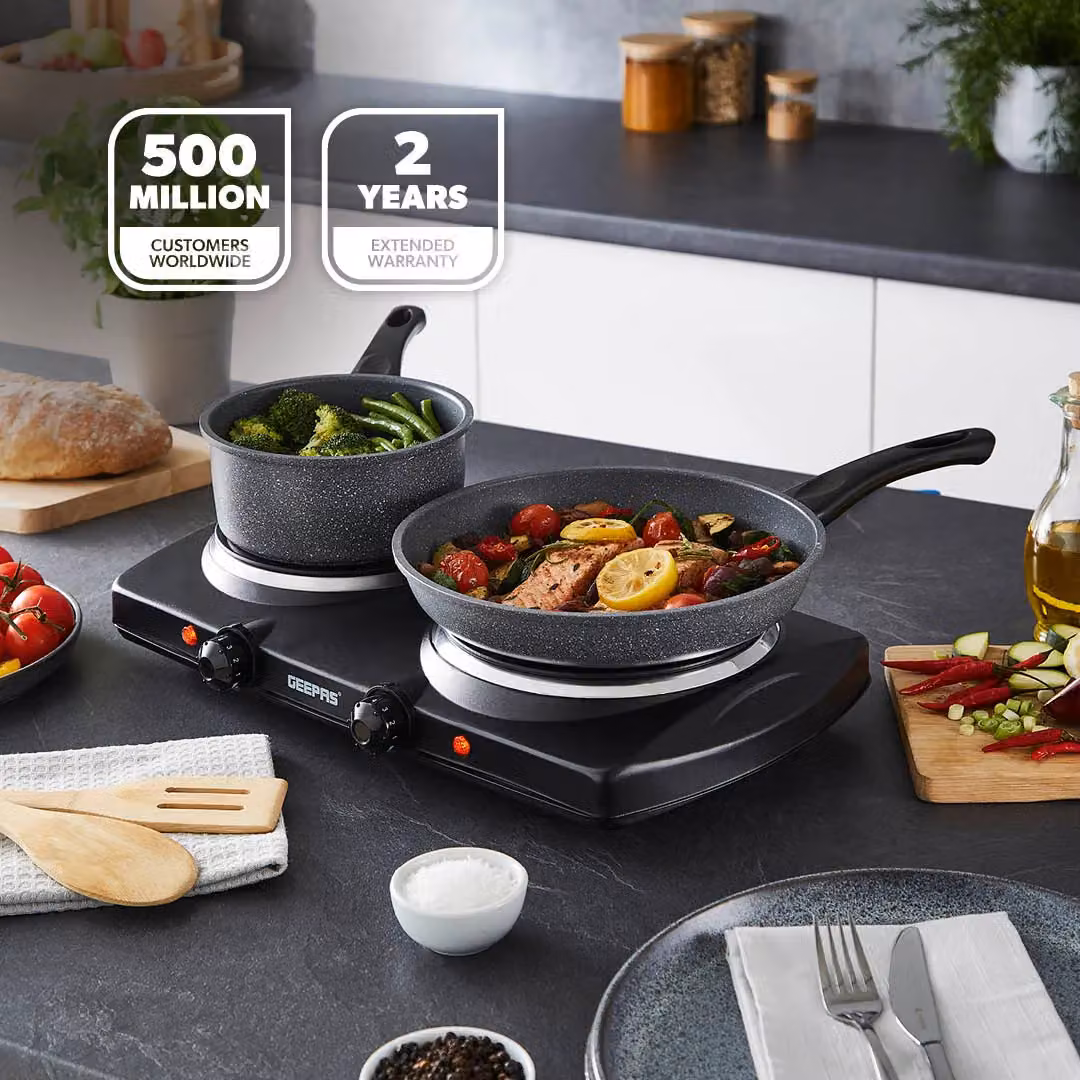 Geepas 2000W Double Ceramic Infrared Portable Electric Cooktop Hob in Black – 2