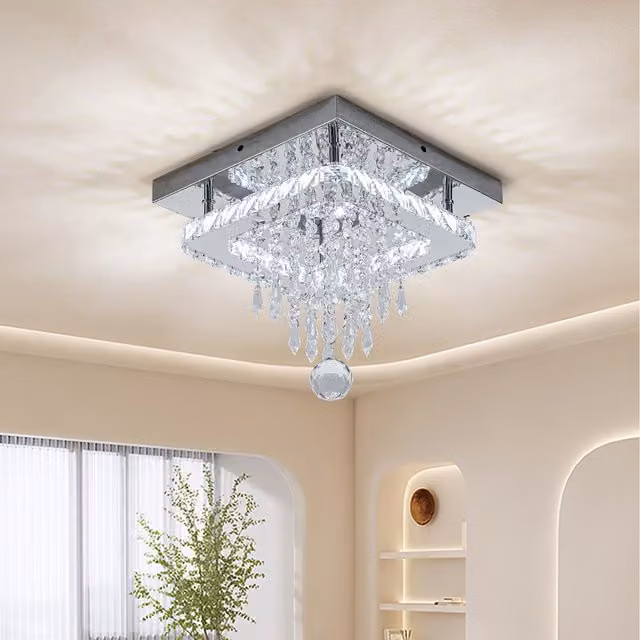 Livingandhome Modern Crystal Drop Ceiling Light in White and Chrome