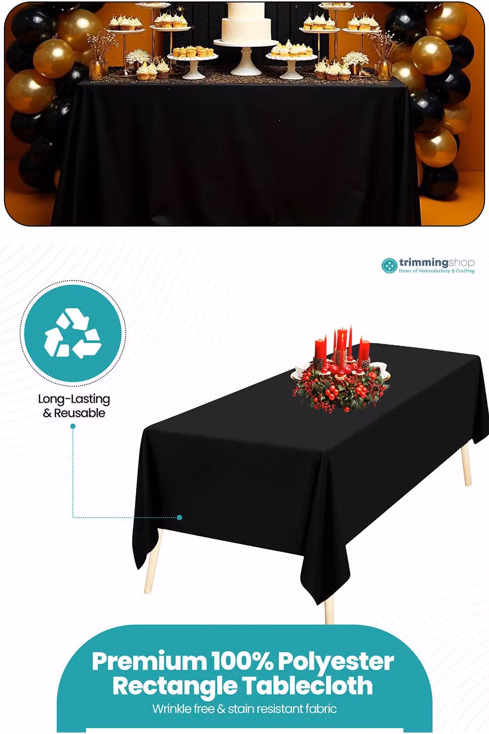 Neel Blue 10-Piece Rectangular Polyester and Linen Tablecloth Set in Black, W: 228.6 cm x L: 396.24 cm – 2