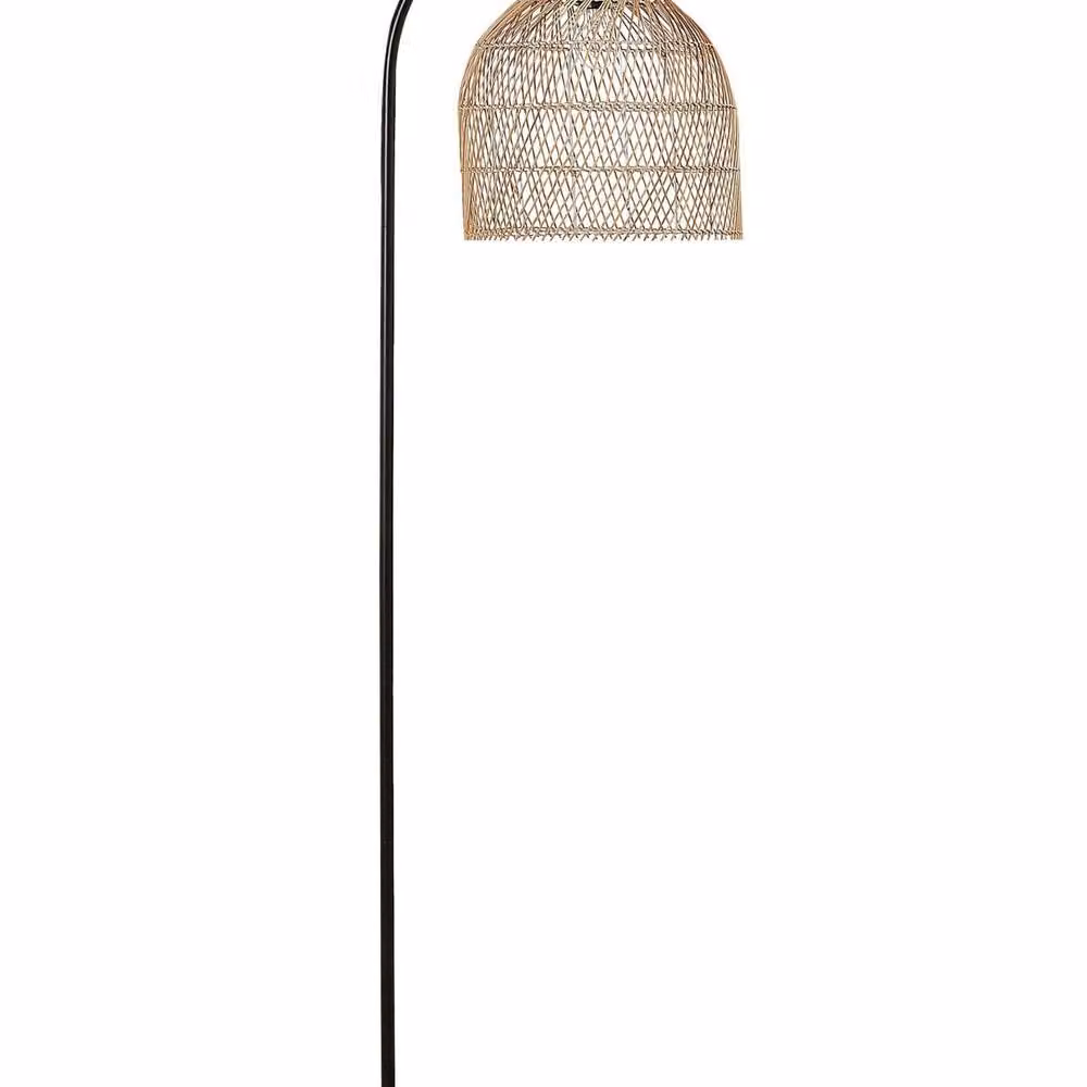 Wyld and Coco Boho Rattan Floor Lamp with Brass-Toned Metal Arm in Brown and Beige, Height: 165 cm – 2