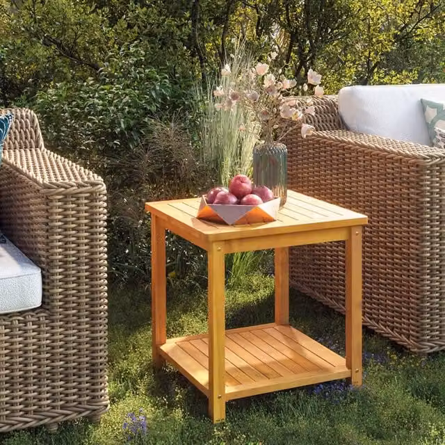 Berkfield Home Solid Acacia Wood Side Table, Brown, W/D/H: 45 x 45 x 45 cm