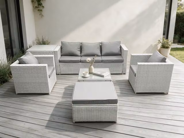 Fimous 6 Seat Grey PE Rattan Garden Furniture Set with Upholstered Cushions – 1