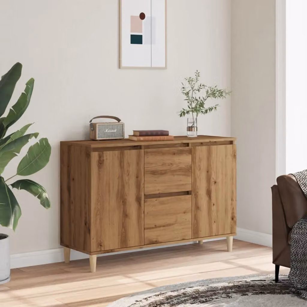Berkfield Home Artisan Oak Sideboard in Brown, W/D/H: 102 x 35 x 70 cm – 2