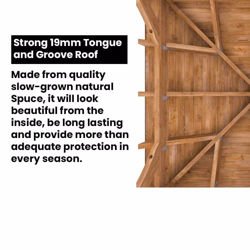 Dunster House Leviathan Wooden Gazebo Kit with Louvre Wall and Black Bitumen Roof Shingles, Brown – 2