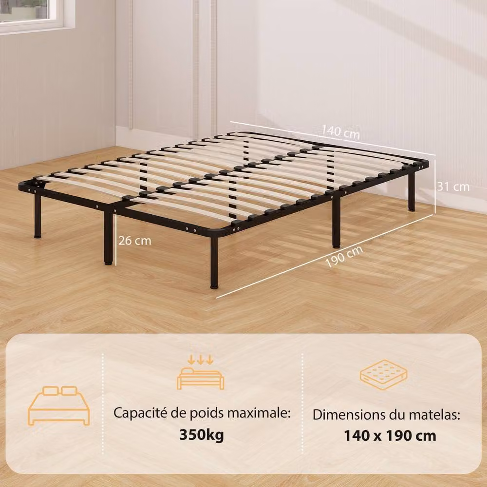 STILVORA Double Bed Frame with Underbed Storage Drawers in Black Metal and Wood, W/D/H: 140 x 200 cm – 2