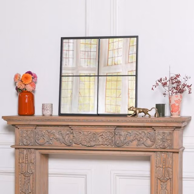 Glasstone Black Metal Square Window Wall Mirror W: 60 cm, H: 60 cm, D: 1.5 cm – 1