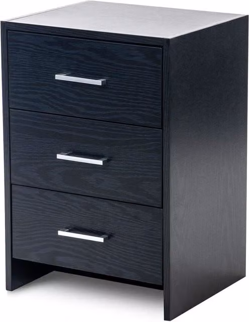 Home Treats Black 3 Drawer Bedside Chest with Metal Handles and Runners