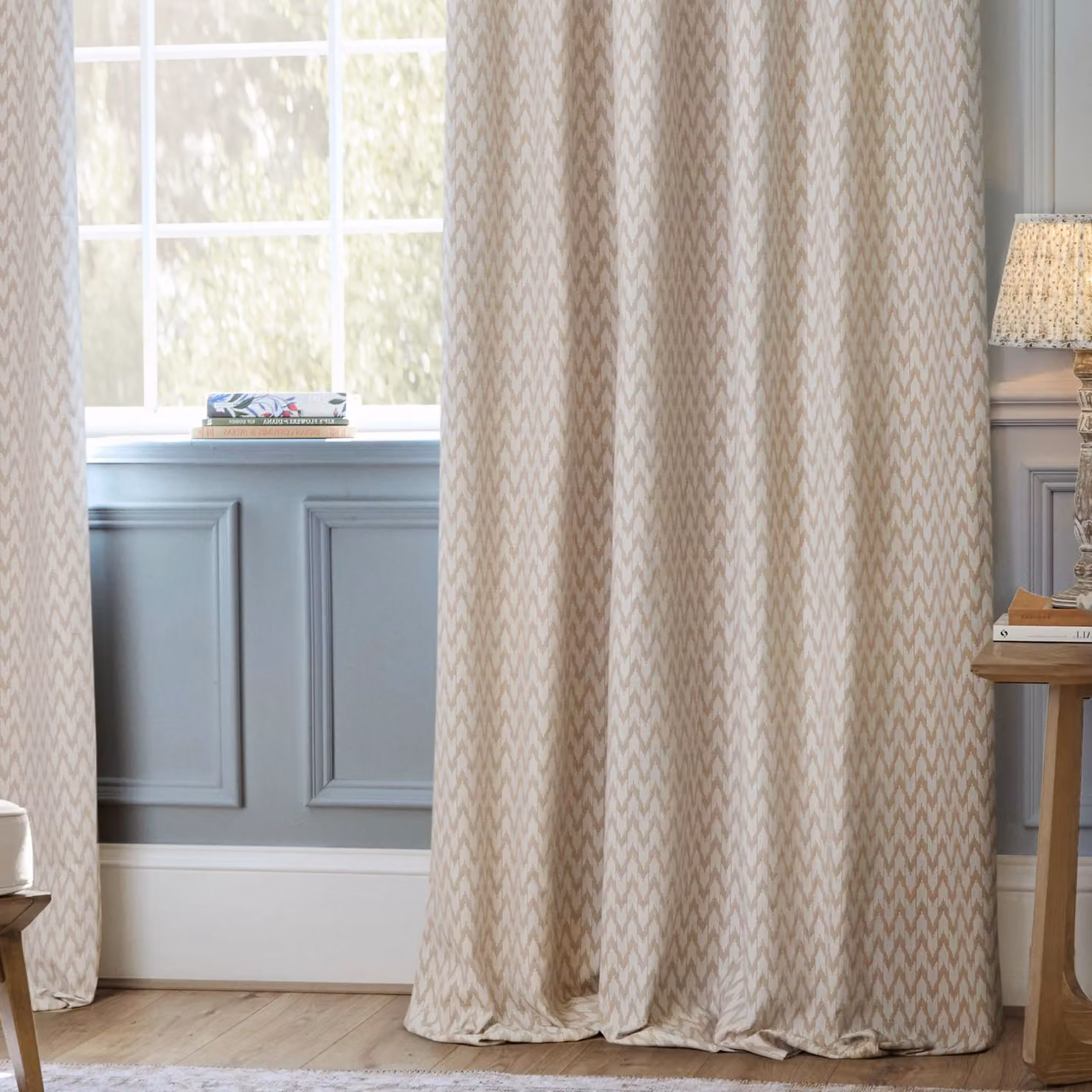 Sanderson Hutton Jacquard Pencil Pleat Room Darkening Curtains in Beige and Grey, Width: 168 cm, Drop: 137 cm – 2