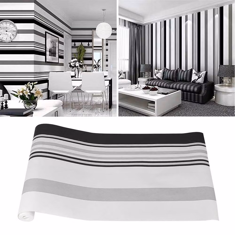 NESTLUNE Non-woven Striped Abstract Wallpaper in Charcoal Grey and Black, W/H: 100 x 100 cm – 5