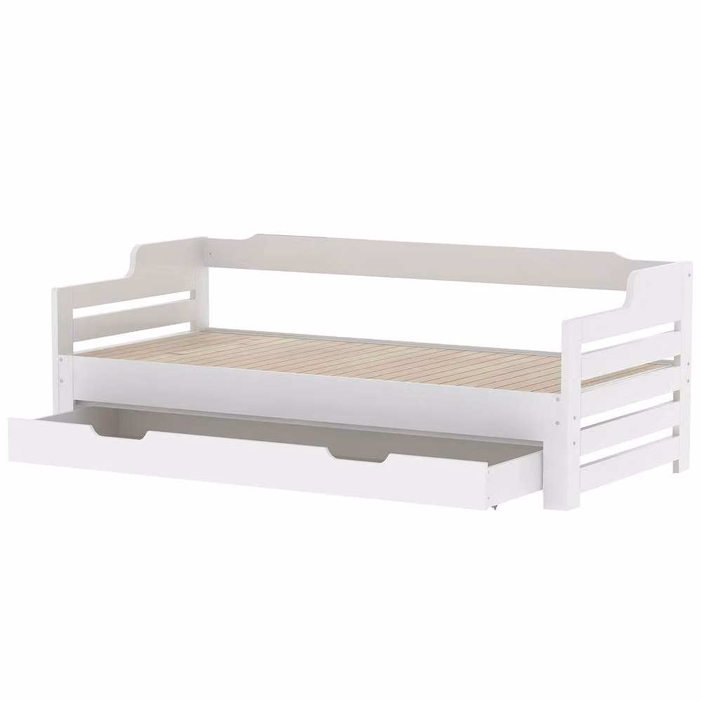 STILVORA Single Bed Frame with Storage Drawers in White, W/D/H: 90 x 190 x 66 cm – 4