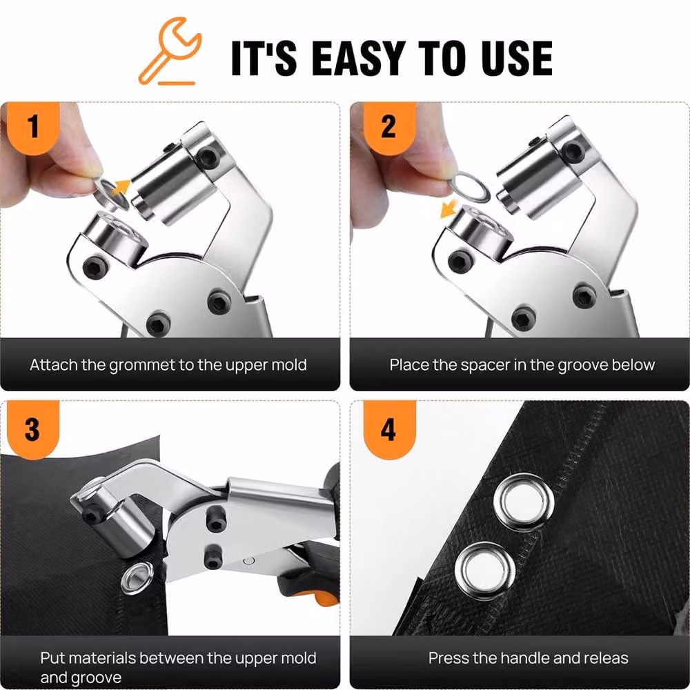 Nordara Eyelets Plier Grommet Fixing Hole Punch Tool Craft Kit in Orange Steel – 3