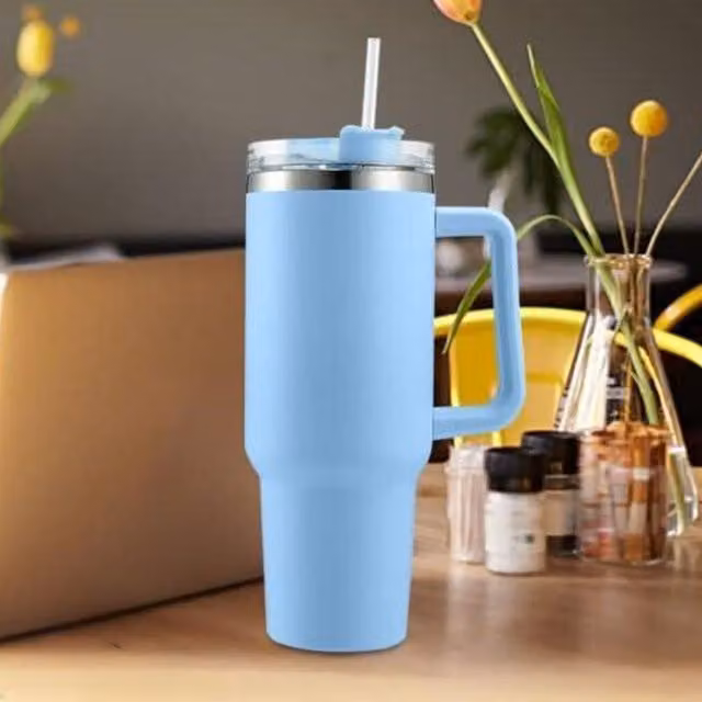 MantraRaj Blue Stainless Steel 40oz Tumbler Flask with Straw