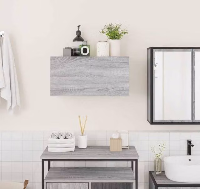 Berkfield Home Engineer Decorative Bathroom Wall Cabinet, Grey Sonoma, W: 60 cm, D: 25 cm, H: 30 cm