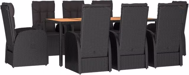 Berkfield Home Beautiful 9 Piece Black Poly Rattan and Oiled Acacia Wood Garden Dining Set