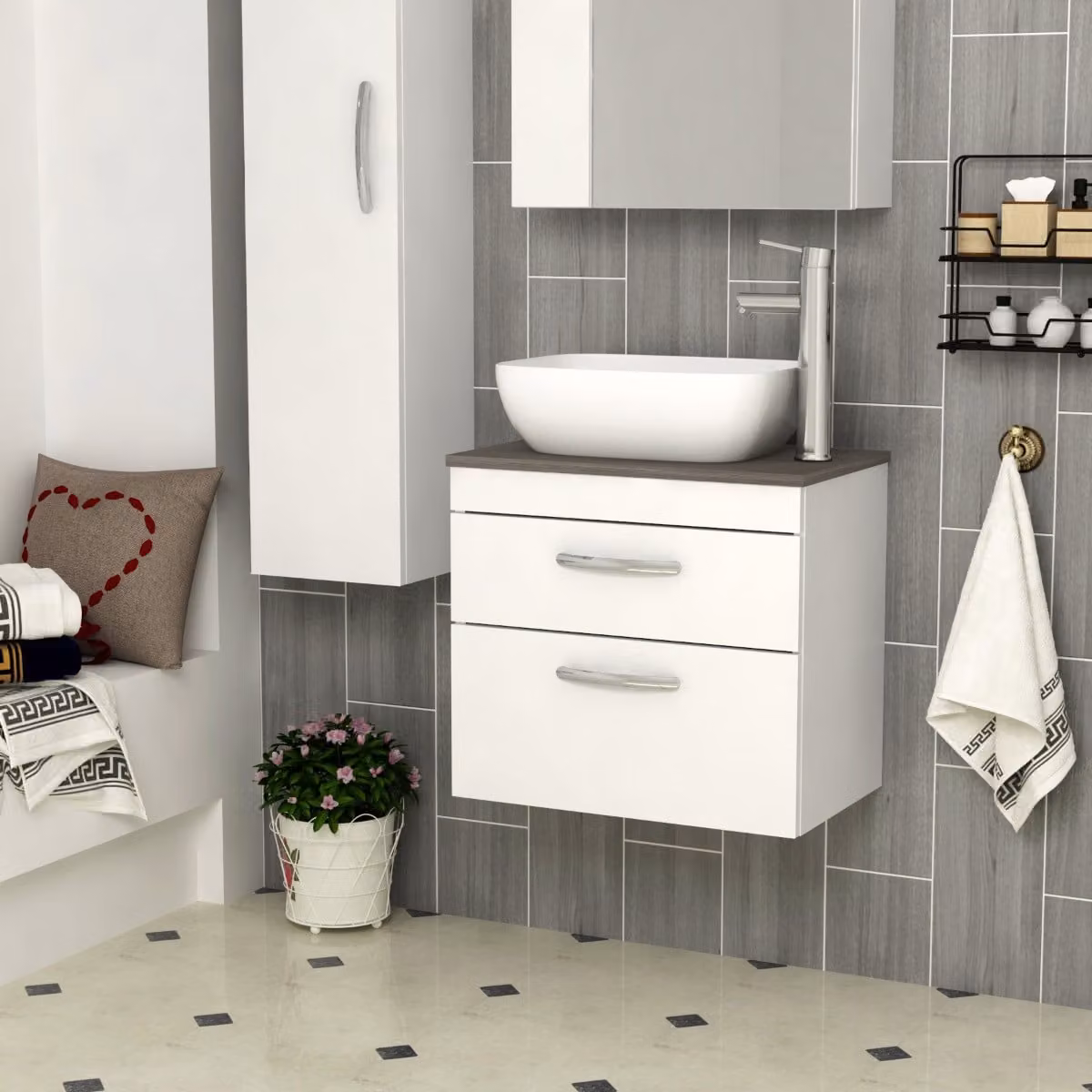 Royal Bathrooms 800mm Wall Hung Gloss White Vanity Unit with Elva Countertop Basin and 2 Drawers