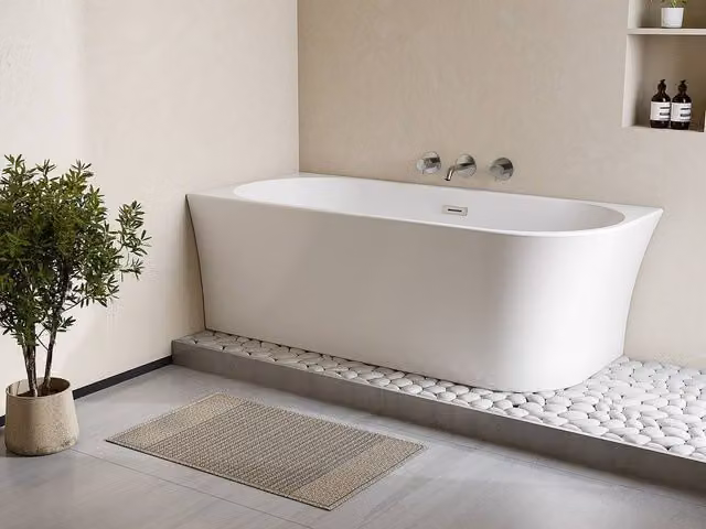 Vente-unique Left Angle Corner Bathtub in White Acrylic, 201 l, W/D/H: 150 x 75 x 59 cm