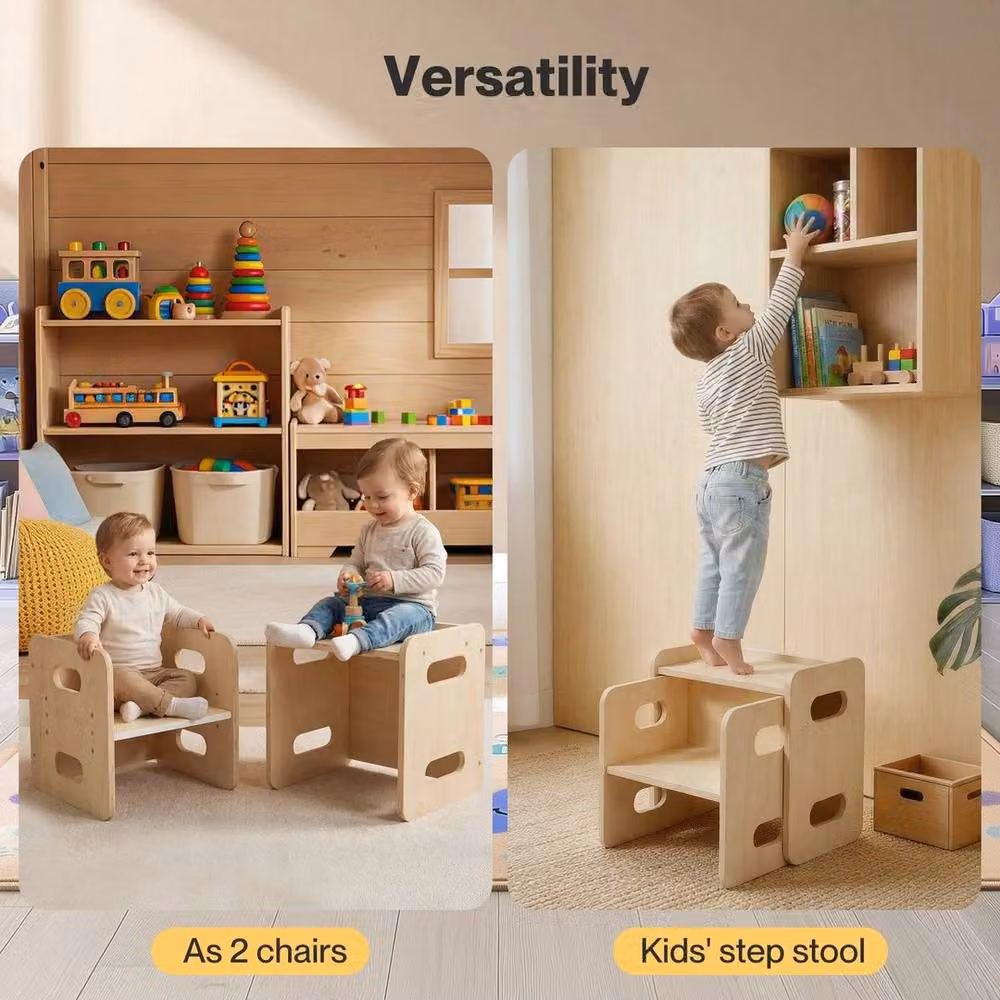 FORGEVIO 3-in-1 Adjustable Childrens Table and Chair Set in Sand and Beige Wood – 2