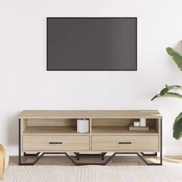 Berkfield Home TV Cabinet in Beige Sonoma Oak, W/D/H: 122 x 34 x 41 cm