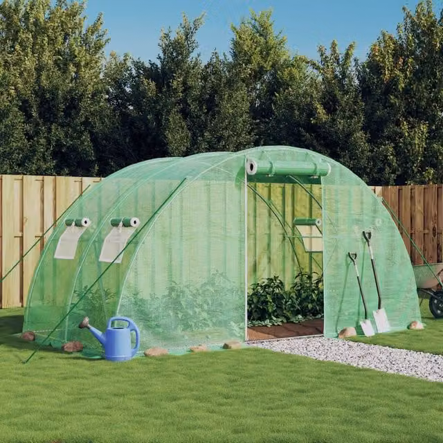 Berkfield Home Freestanding Greenhouse with Steel Frame and Plastic Cover, Green, W/D/H: 4 x 2 x 2 m