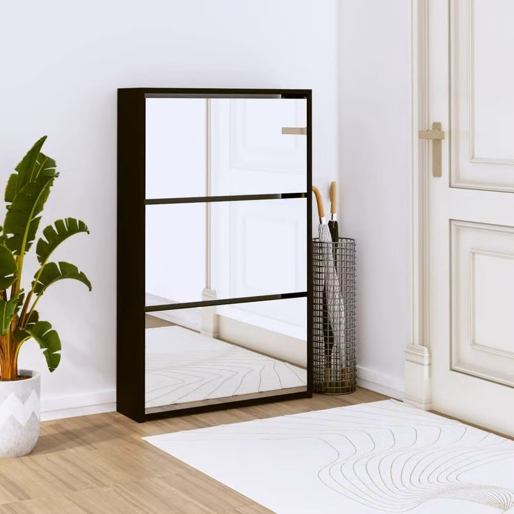 Berkfield Home Modern Black Shoe Cabinet with Mirror, W/D/H: 63 x 17 x 102.5 cm – 2