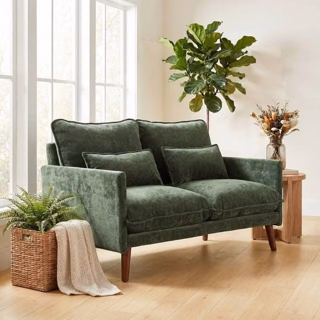HOMCOM 2 Seater Modern Velvet Sofa in Green, W: 131 cm, H: 78 cm, D: 83 cm