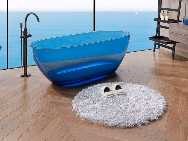 Vente-unique Translucent Oval Freestanding Bathtub in Blue, W/D/H: 63 x 28 x 56 cm