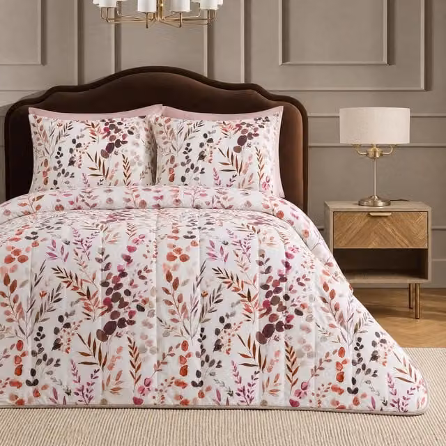OHS Double 10.5 Tog Floral Print Coverless Duvet Set in Burgundy and Multicolour