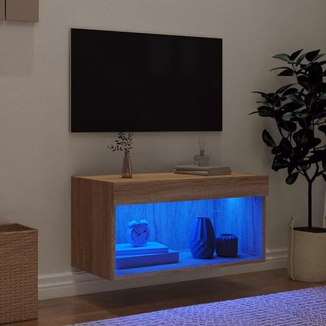 Berkfield Home TV Cabinet with LED Lights in Sonoma Oak Brown, W/D/H: 60 x 30 x 30 cm