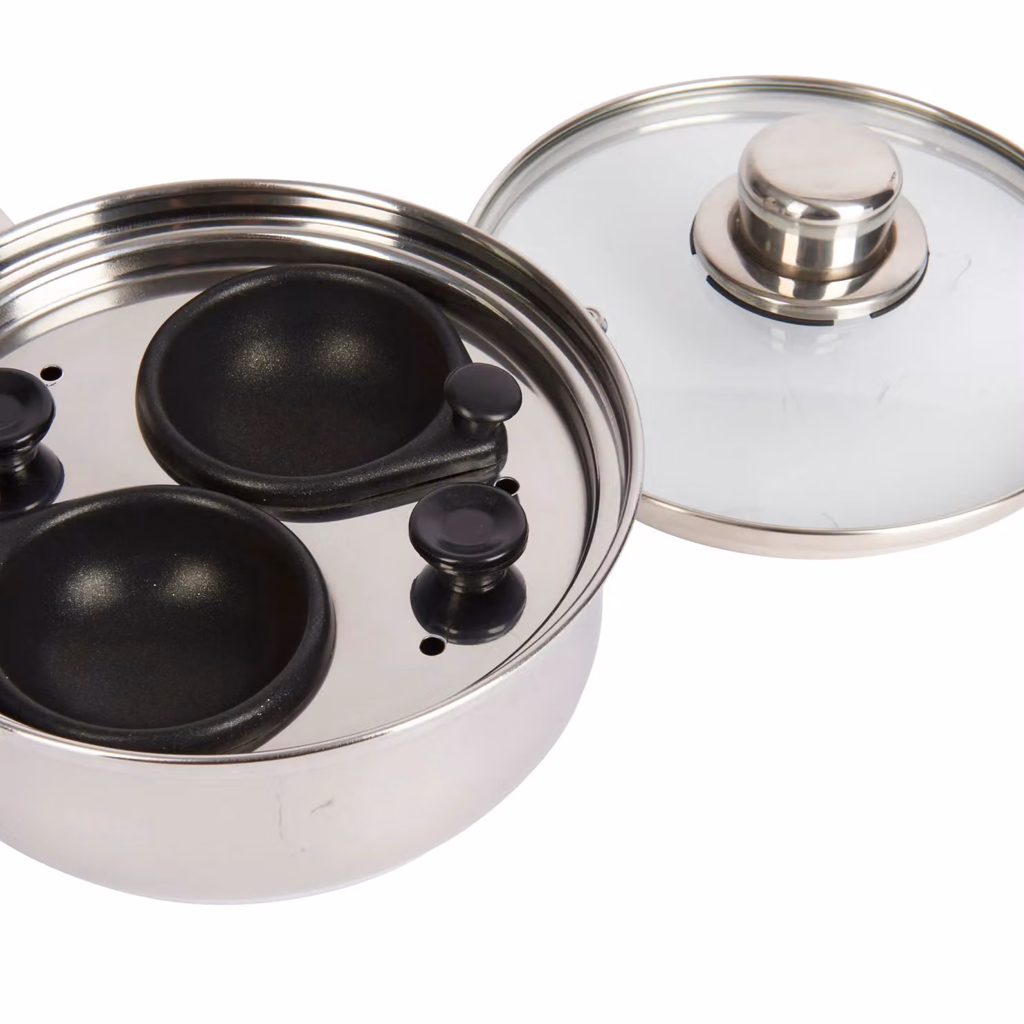 KitchenCraft Stainless Steel Two Hole Egg Poacher and Non-Stick Sauté Pan in Silver and Grey, 16 cm – 3
