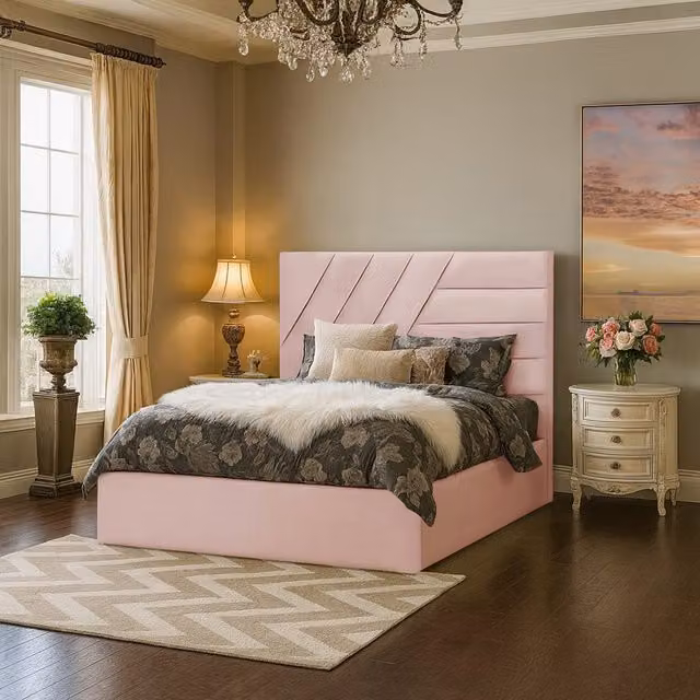 Desire Deco Eleonora Upholstered Velvet Bed Frame, Pink, 120 x 200 cm