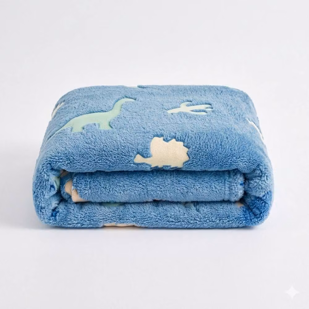 Snug City Glow in the Dark Dinosaur Soft Fleece Blanket for Children in Blue Multicolour – 4