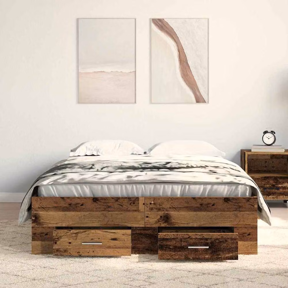 Berkfield Home Bed Frame with Drawers, Brown Old Wood, W/D/H: 120 x 190 cm – 3