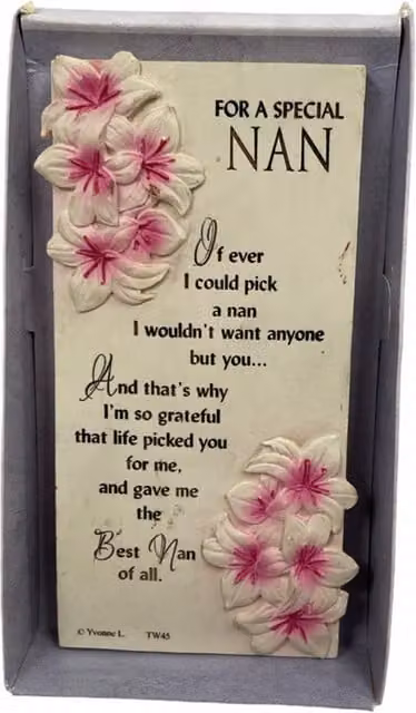 Sensations Nan Timeless Words Floral Ceramic Hanging Plaque, Multicolour and White, H: 16 cm, W: 9 cm
