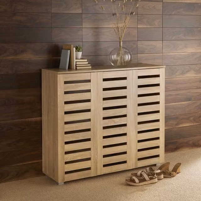 Home Source Oslo 3 Door Shoe Storage Cabinet in Light Oak