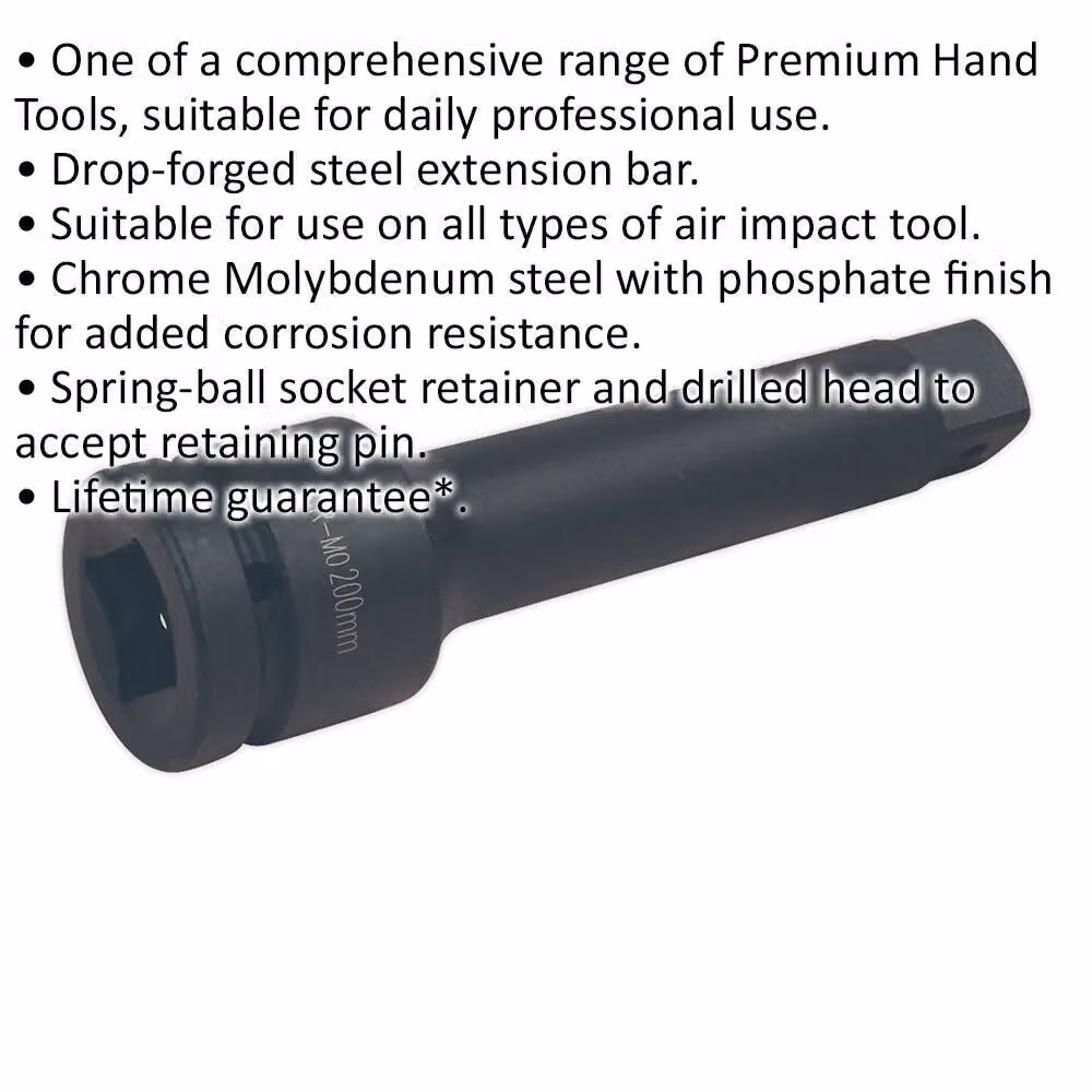 Loops 1 inch Square Drive Steel Impact Extension Bar with Spring-Ball Socket Retainer in Black – 2