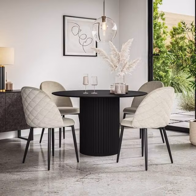 More4Homes Arlo Black Round Dining Table and Raye Beige Velvet Dining Chairs Set of 4, W/D/H: 120 x 120 x 75 cm – 1