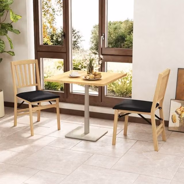 Costway Set of 2 Black Folding Armless Dining Chairs with Padded Synthetic Leather Seats