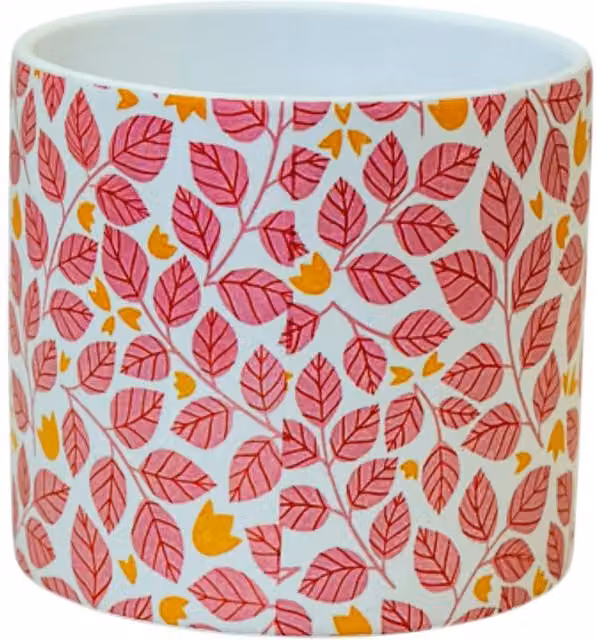 Four Candle Pink Leaf and Tulip Ceramic Plant Pot in White and Gold, W: 13.8 cm, D: 12.5 cm