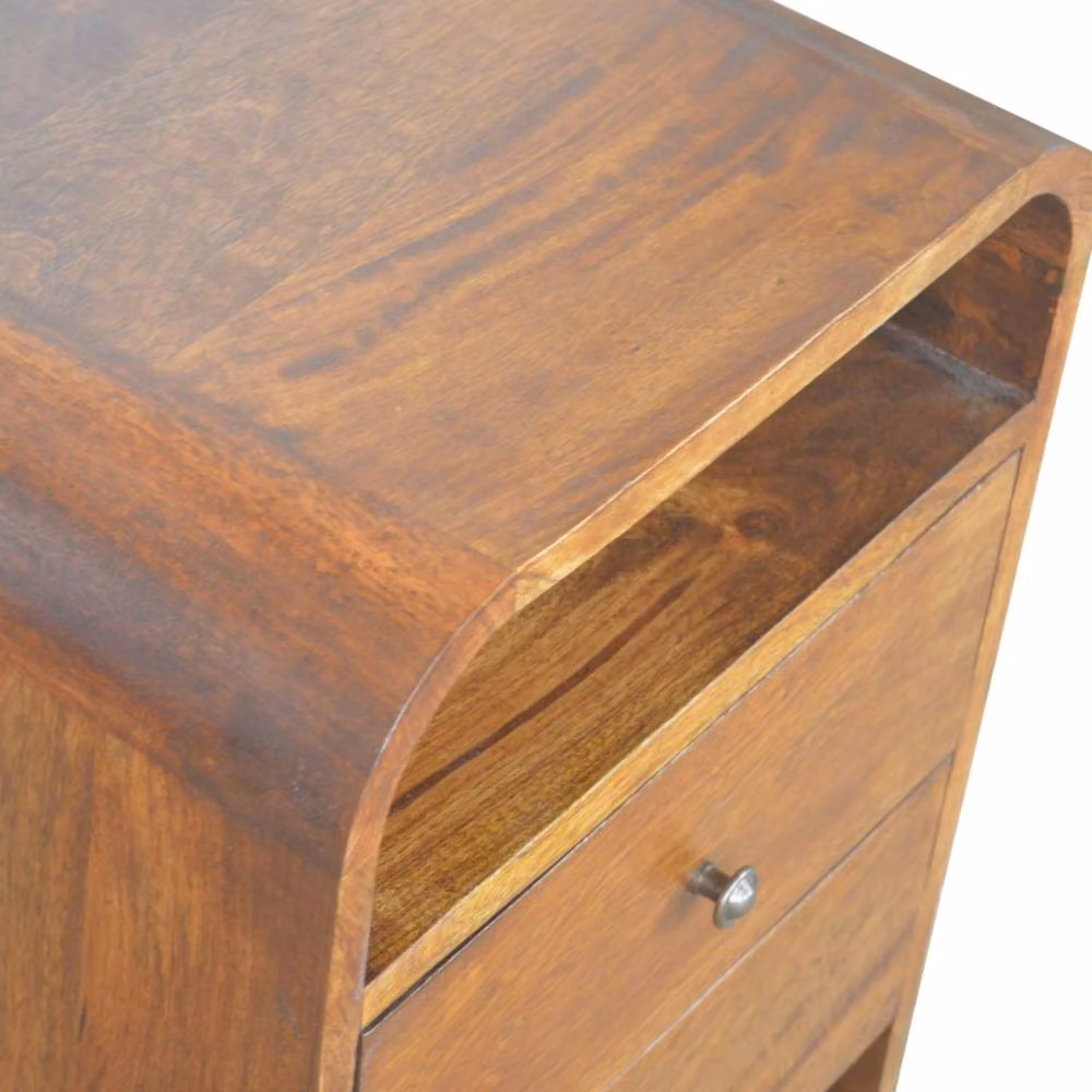 Wyld Haus Bologna Mango Wood Curved 2 Drawer Bedside Table in Brown, W: 35.0 cm, D: 40.0 cm, H: 55.0 cm – 3