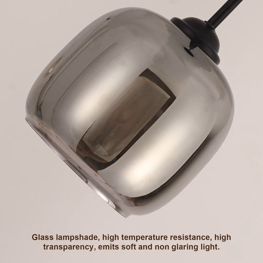 Pheashine Modern Round Smoked Grey Glass Pendant Light with Black Base and E27 Socket – 5