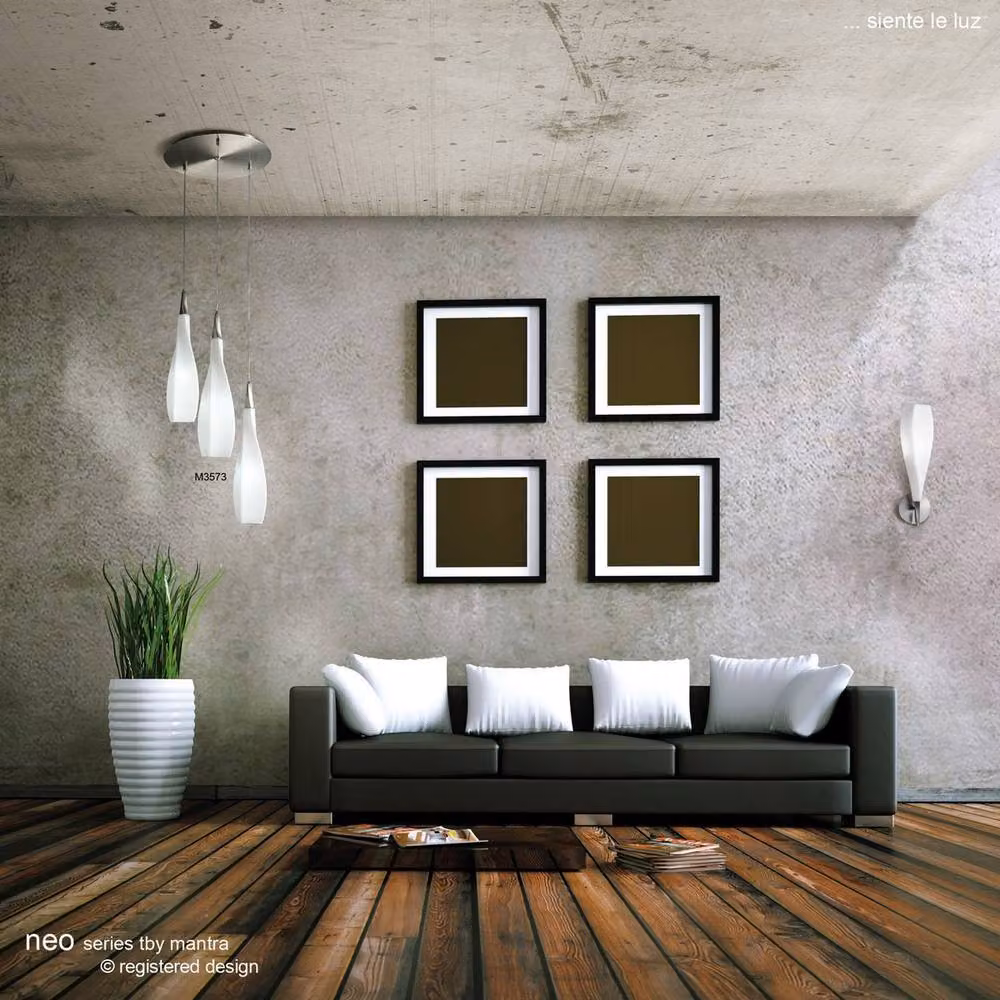 Netlighting Neo Wall Lamp with Switched E27 Socket in Satin Nickel and Frosted White Glass – 3