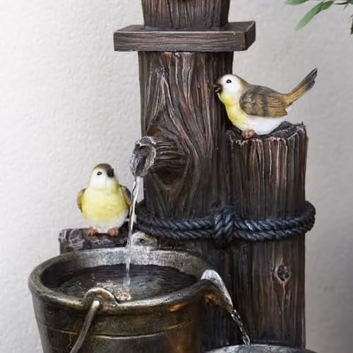Serenity Bird House Water Feature in Natural Brown, Polyresin Cascading Garden Oasis, Height: 89 cm – 5