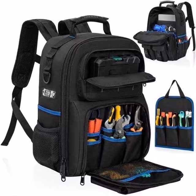 EONLION Professional Electrician Tool Backpack in Black, W/D/H: 40.0 x 27.32 x 16.0 cm