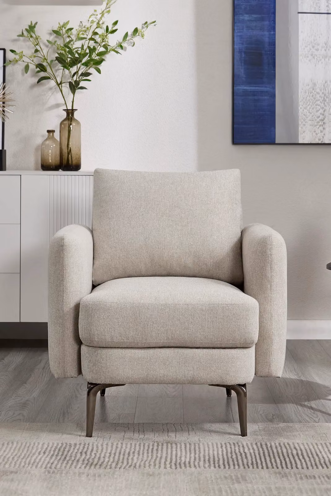 More4Homes Sofia 1 Seater Fabric Sofa in Beige with Metal Frame – 2