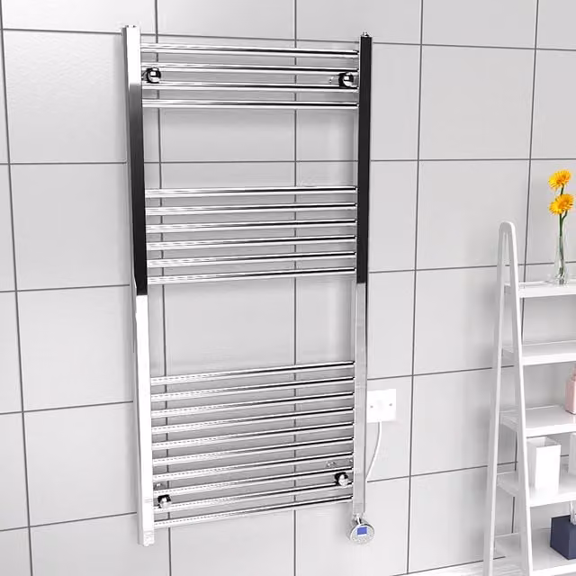 Lux Heat Chrome Electric Ladder Towel Radiator, H 120 cm x W 60 cm